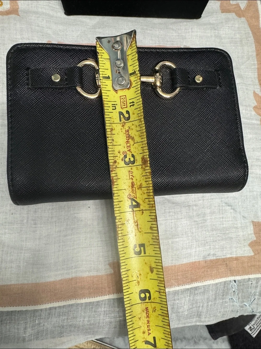 Anne Klein Black Saffiano Zip Wallet with Gold Horsebit Accent
